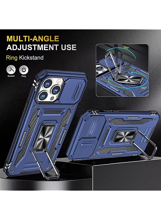 Mania Iphone 14 Pro Max Case with Camera Slide Cover, Kick Stand, Magnetic Plate, Heavy duty, Shock Absorption, Anti-Scratch Cover with Tempered Glass Screen Protector.(iPhone 14 Pro Max Blue)  - Image 4