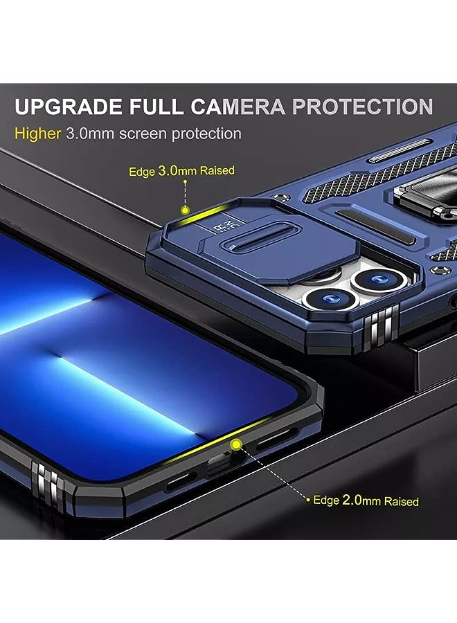 Mania Iphone 14 Pro Max Case with Camera Slide Cover, Kick Stand, Magnetic Plate, Heavy duty, Shock Absorption, Anti-Scratch Cover with Tempered Glass Screen Protector.(iPhone 14 Pro Max Blue)  - Image 3