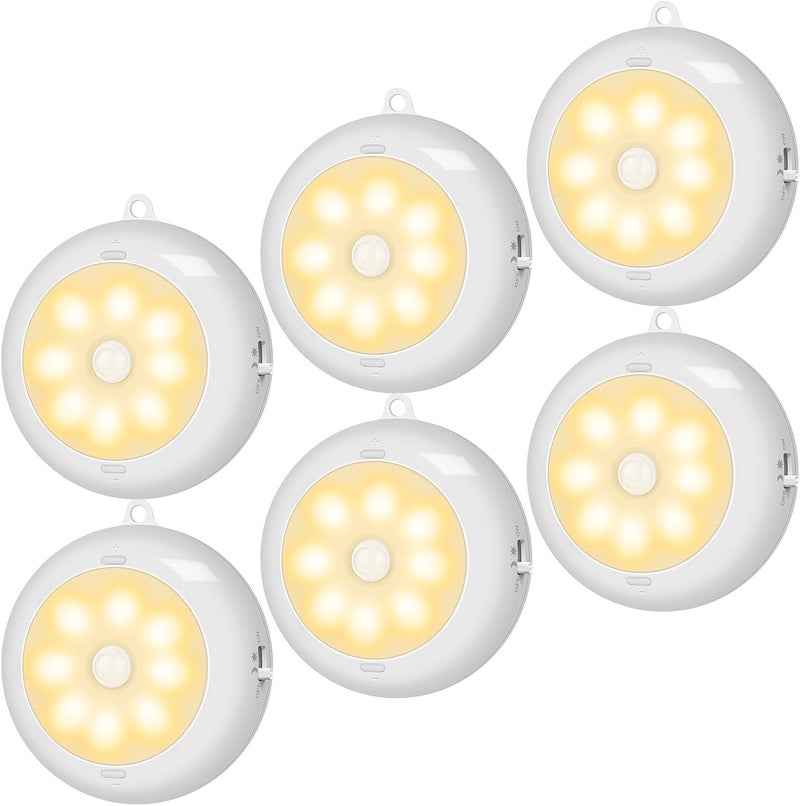 BLS 6-Pack 3.3" Under Cabinet Lighting, Closet Lights Motion Sensored Light Indoor AA Battery Operated, Magnetic Stick on LED Puck Light, Dimmable Under Counter Lights for Kitchen, 3000K Warm White - Image 1