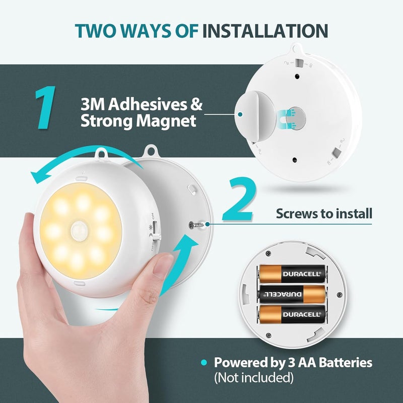 BLS 6-Pack 3.3" Under Cabinet Lighting, Closet Lights Motion Sensored Light Indoor AA Battery Operated, Magnetic Stick on LED Puck Light, Dimmable Under Counter Lights for Kitchen, 3000K Warm White - Image 5