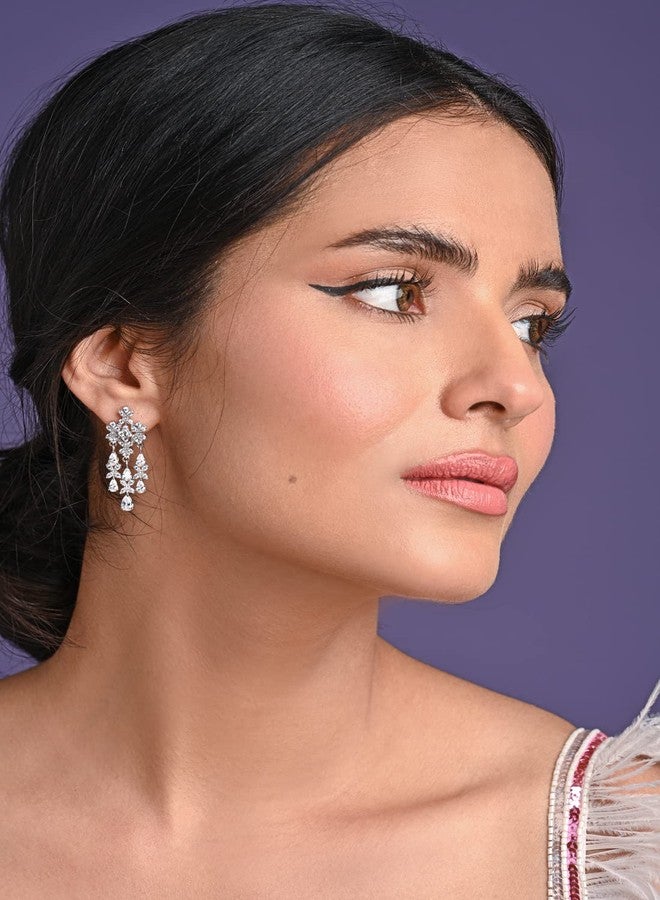 كلارا أقراط متدلية من الفضة الإسترليني عيار 925 من كلارا | مطلية بالروديوم، مرصعة بحجر الزركونيا السويسري | هدية مجوهرات ثمينة للنساء والفتيات - Image 3