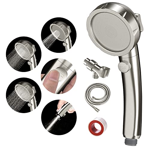 SINGSUO High Pressure Handheld Shower Head with On Off Switch Detachable Shower Head 3 Spray Modes Shower Massager Handheld with Hose and Adjustable Angle Bracket Brushed Nickel