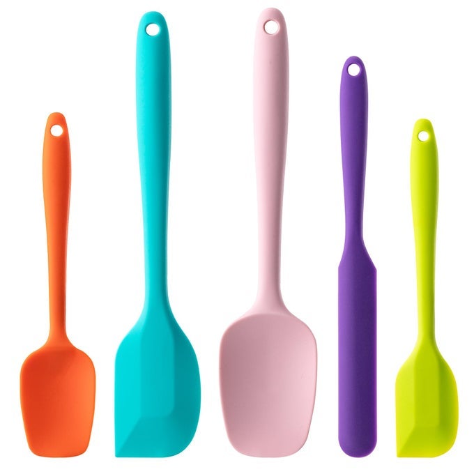 SILICONE SPATULA SET 5 PIECE FOOD GRADE RUBBER SPATULAS FOR BAKING COOKING AND MIXING HIGH HEAT RESISTANT NON STICK DISHWASHER SAFE BPAFREE MULTICOLOR