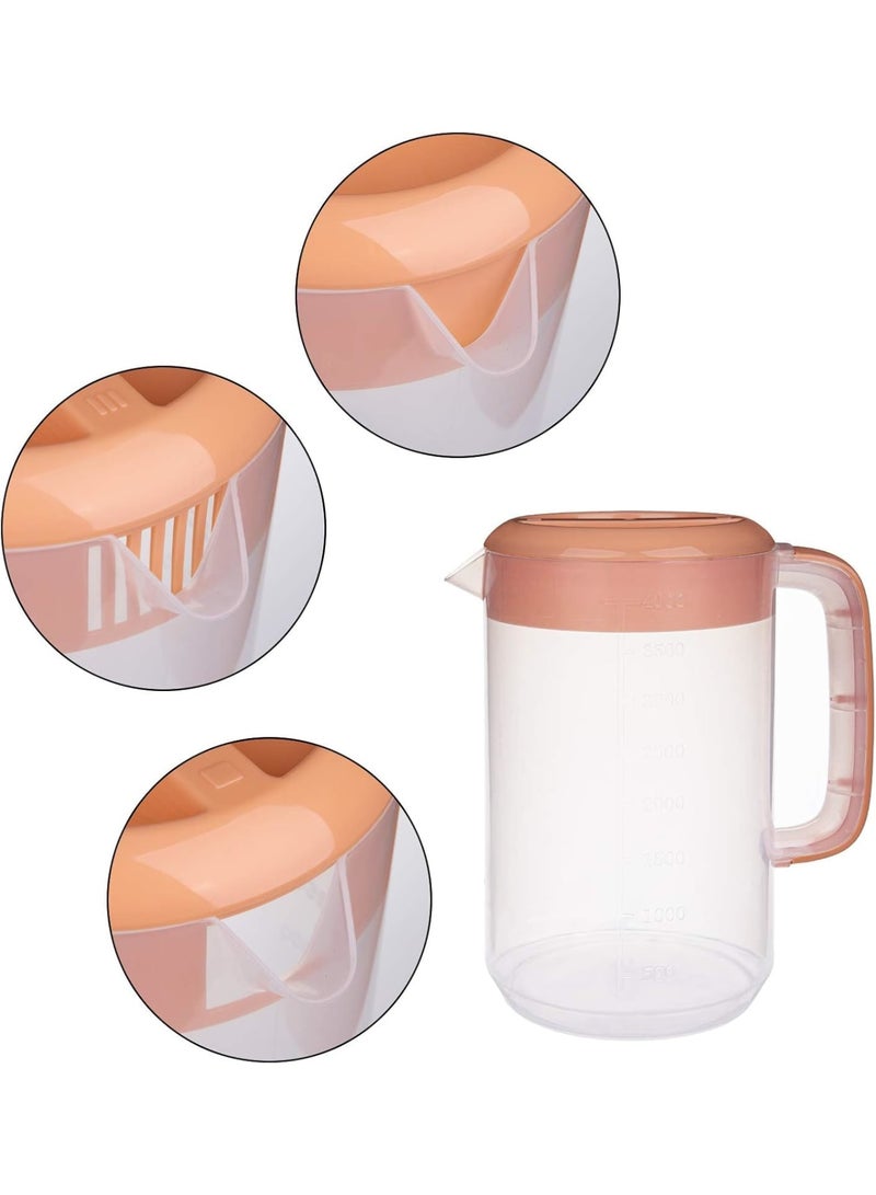 SYOSI Plastic Pitcher with Lid, Large Water & Ice Tea Pitcher with Handle and Scale for Easy Pouring, 3-Way Spout for Juice, Beverage, Party, Outdoor, Home Use, BPA-Free, 2 Pack, 4000ML, Pink - Image 2