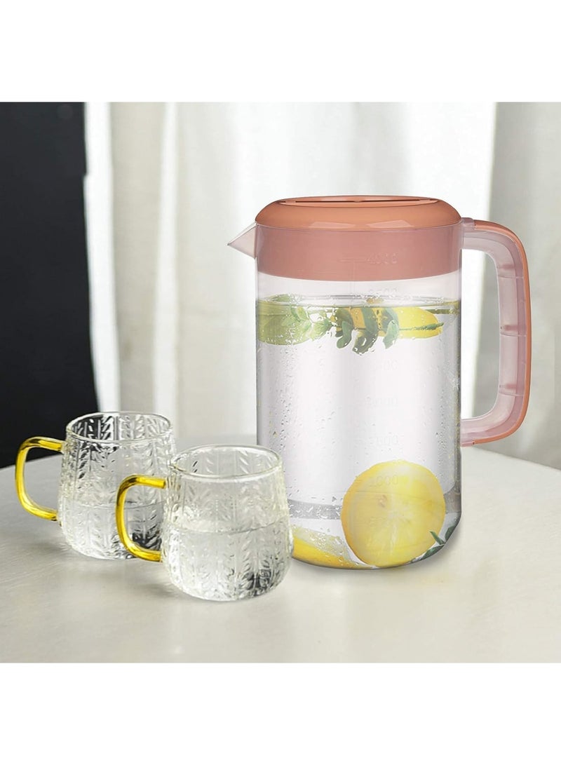 SYOSI Plastic Pitcher with Lid, Large Water & Ice Tea Pitcher with Handle and Scale for Easy Pouring, 3-Way Spout for Juice, Beverage, Party, Outdoor, Home Use, BPA-Free, 2 Pack, 4000ML, Pink - Image 4
