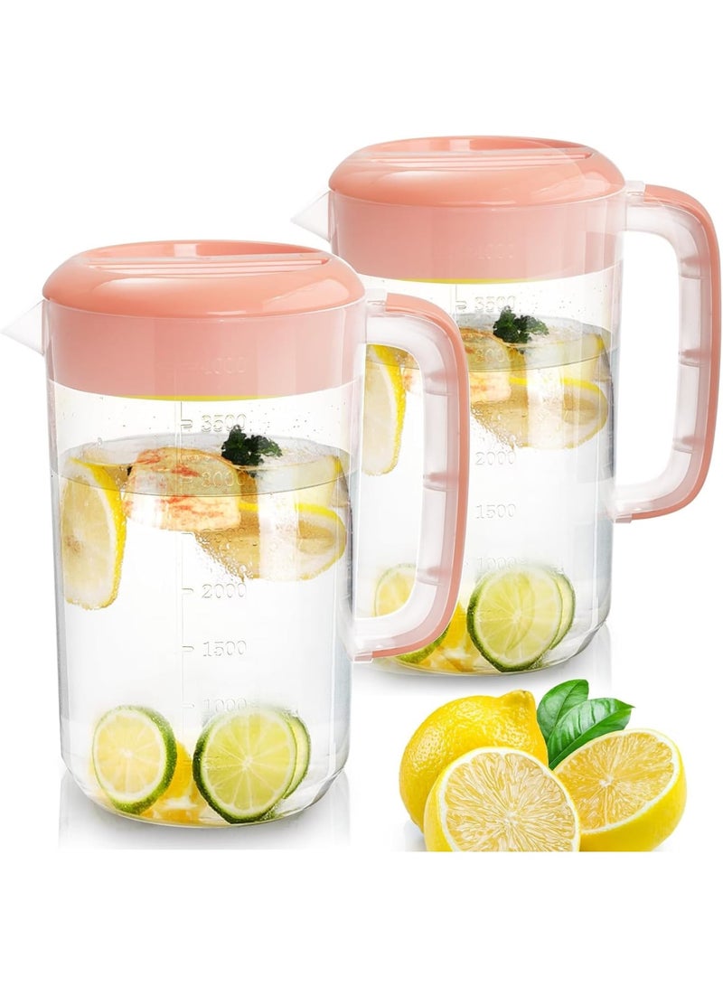 SYOSI Plastic Pitcher with Lid, Large Water & Ice Tea Pitcher with Handle and Scale for Easy Pouring, 3-Way Spout for Juice, Beverage, Party, Outdoor, Home Use, BPA-Free, 2 Pack, 4000ML, Pink - Image 1