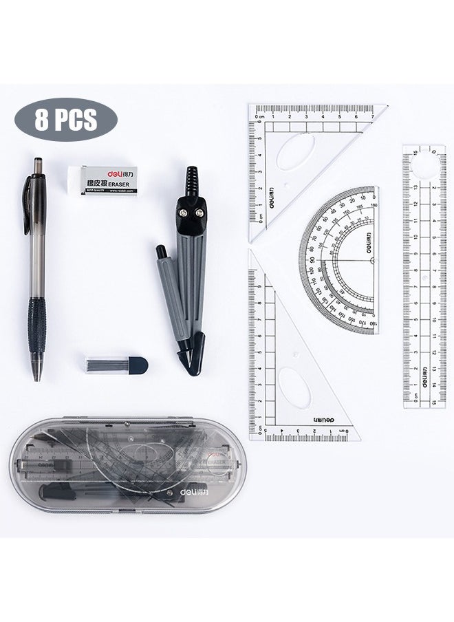 HY Math Geometry Tool Plastic Clear Ruler Sets Protractor Triangular Ruler Drawing Compass for School Student Classroom, High Quality Material for Long Time and Durable Use  - Image 1