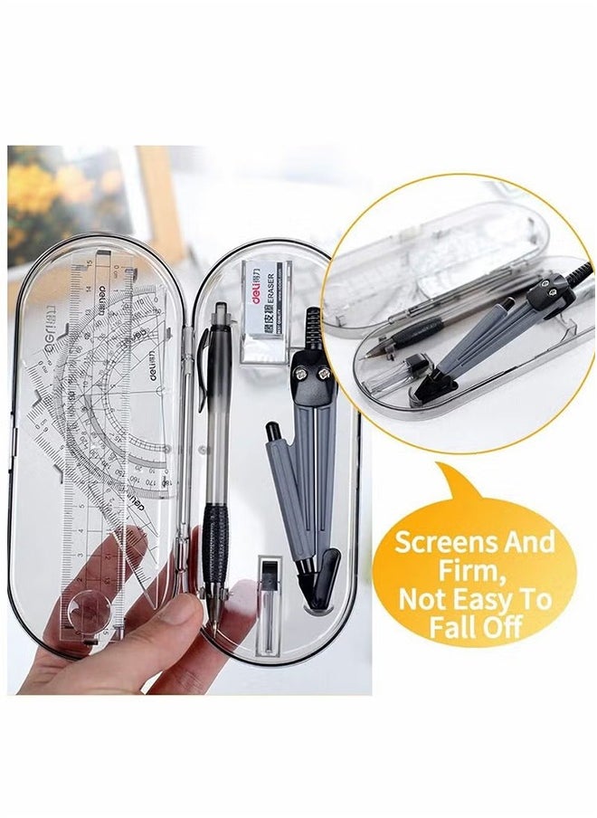 HY Math Geometry Tool Plastic Clear Ruler Sets Protractor Triangular Ruler Drawing Compass for School Student Classroom, High Quality Material for Long Time and Durable Use  - Image 3