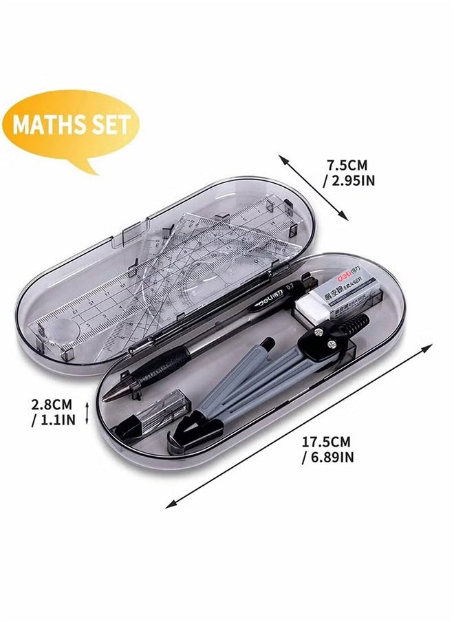 Math Geometry Tool Plastic Clear Ruler Sets Protractor Triangular Ruler Drawing Compass for School Student Classroom, High Quality Material for Long Time and Durable Use