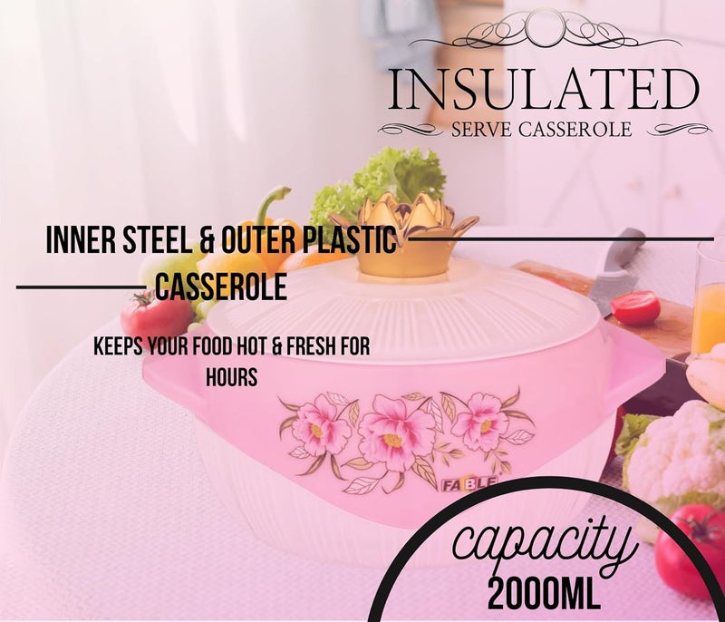 Nabhya Falcon 2000ml Insulated Inner Stainless Steel Casserole with Plastic Lid BPA Free Food Grade Casserole Keeps Food HotCold for Long Hours Ideal for Chapatti Pink - Image 2