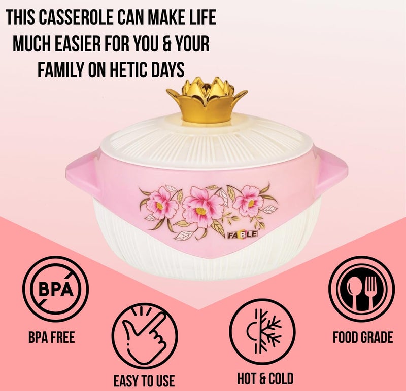 Nabhya Falcon 2000ml Insulated Inner Stainless Steel Casserole with Plastic Lid BPA Free Food Grade Casserole Keeps Food HotCold for Long Hours Ideal for Chapatti Pink - Image 4