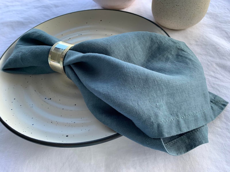 Eight Owls Linen Napkins -100% French Flax - Stonewashed Pure Linen Cloth Napkins - Size 18 Inch x 18 Inch - Set of 4 (Soft Teal Blue) - Image 4
