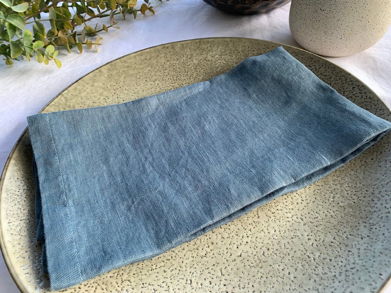 Eight Owls Linen Napkins -100% French Flax - Stonewashed Pure Linen Cloth Napkins - Size 18 Inch x 18 Inch - Set of 4 (Soft Teal Blue) - Image 2
