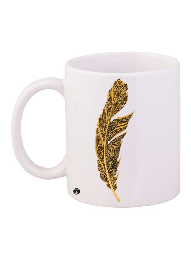 RYN Leaf Printed Coffee Mug White/Yellow/Black 11ounce