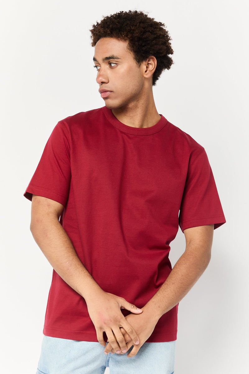 Celio Men Crew Neck Short Sleeve Solid T Shirt, Maroon - Image 1