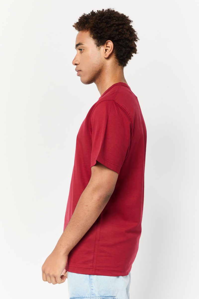 Celio Men Crew Neck Short Sleeve Solid T Shirt, Maroon - Image 3