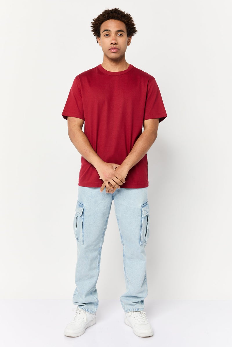 Celio Men Crew Neck Short Sleeve Solid T Shirt, Maroon - Image 2