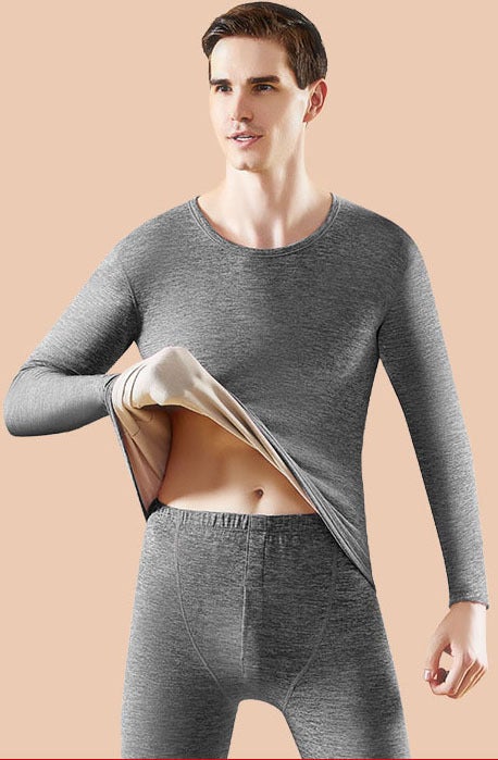 New Wool Silk Mens and Womens Warm Suit Underwear Womens Fleece Mens and Womens Autumn Clothes and Trousers Suit Base Shirt Wholesale Grey (Men's Wool Silk Suit) 