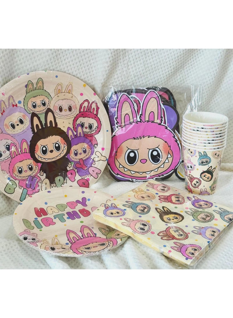 Labubu Birthday Party Decoration Disposable Dinnerware Set Latex Balloons Cup Plate Napkin Tablecloth Cake Topper Birthday Party - Image 2