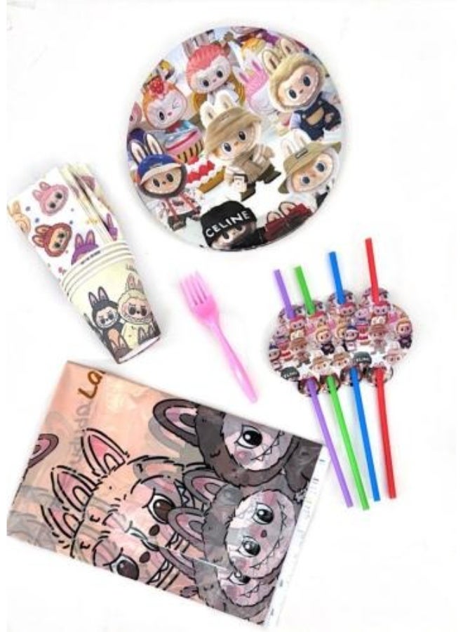 Labubu Birthday Party Decoration Disposable Dinnerware Set Latex Balloons Cup Plate Napkin Tablecloth Cake Topper Birthday Party - Image 1