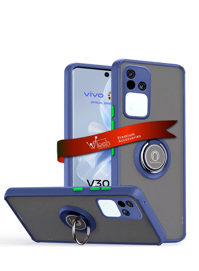 Wtech Finger Grip Magnetic Hold Kickstand Ring Finger With Built-In Iron Case Cover For Vivo V30 / V30 Pro 5G 2024 Navy Blue - Image 1