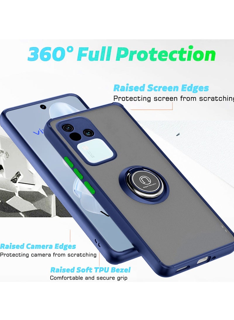 Wtech Finger Grip Magnetic Hold Kickstand Ring Finger With Built-In Iron Case Cover For Vivo V30 / V30 Pro 5G 2024 Navy Blue - Image 2