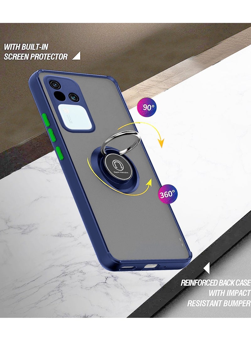 Wtech Finger Grip Magnetic Hold Kickstand Ring Finger With Built-In Iron Case Cover For Vivo V30 / V30 Pro 5G 2024 Navy Blue - Image 3