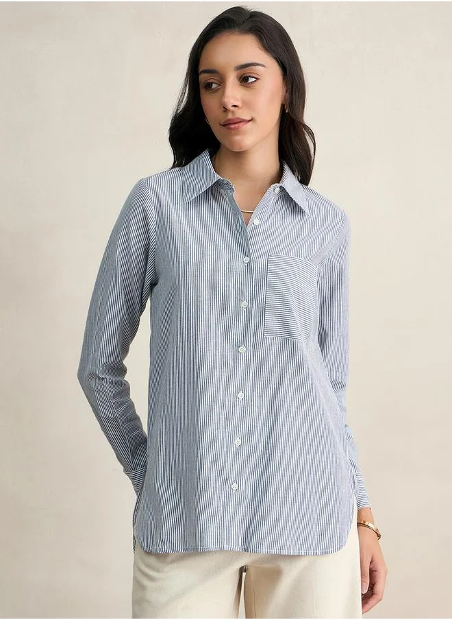 Femmella Dyed Stripe Regular Fit Shirt with Pocket