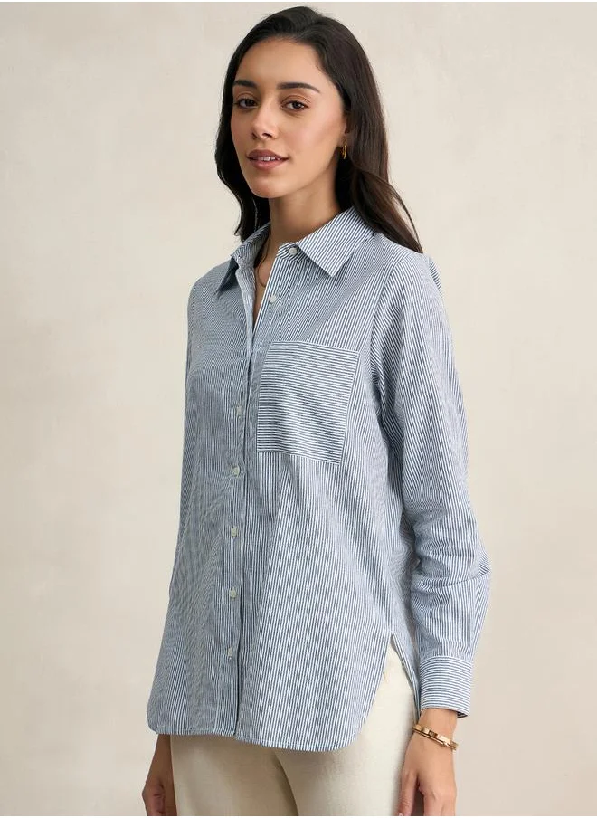 فيميلا Dyed Stripe Regular Fit Shirt with Pocket