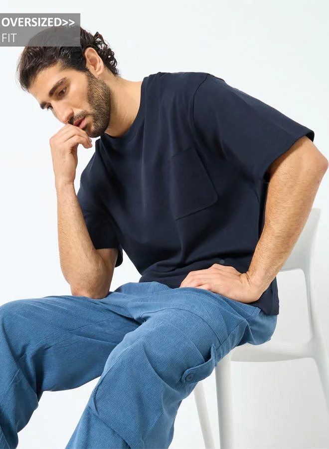 Styli Styli Men Dark Blue Interlock Oversized T-Shirt with Pocket