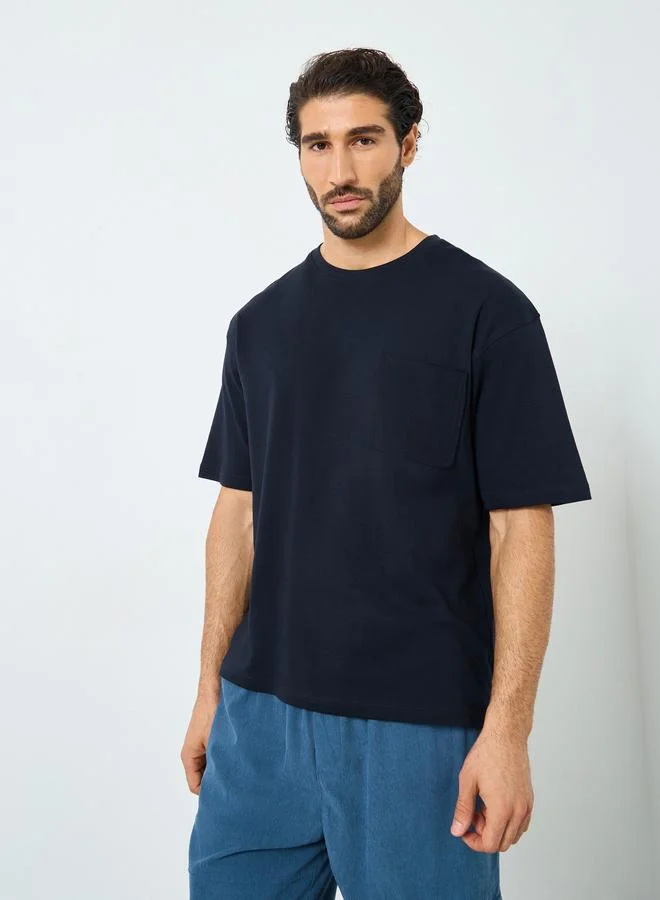 Styli Styli Men Dark Blue Interlock Oversized T-Shirt with Pocket