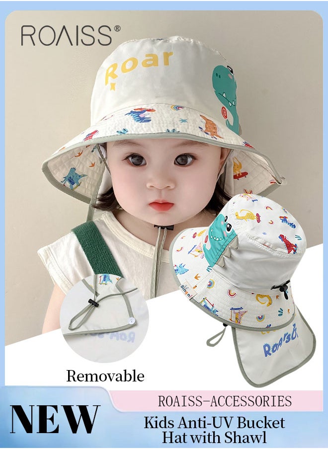 roaiss Detachable Kids Anti-UV Bucket Hat with Shawl, UPF 50+ Sun Protection Soft Breathable Quick-drying Sun Cap for Boys & Girls Adjustable Size  - Image 1