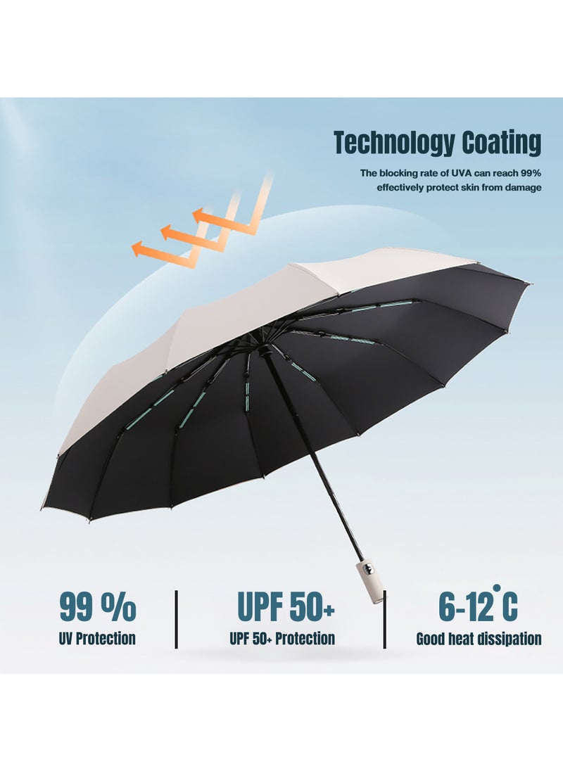 Beauenty Portable Windproof Umbrella Large Thickened Sunshade Sun Umbrella Automatic Opening Closing Folding Umbrella Waterproof Canopy 12 Fiberglass Frame Sturdy Quick-Drying For Men Women/Unfolded 41 Inches  - Image 3