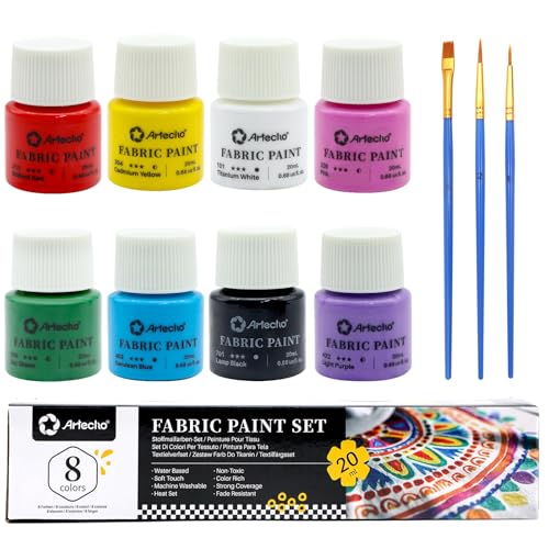 Artecho Fabric Paint Set - 8 Colors (20ml / 0.7 oz Each) Permanent Clothing Paint for DIY T-Shirts, Tote Bags & Canvas, Washable & Flexible Textile Paint - Image 2