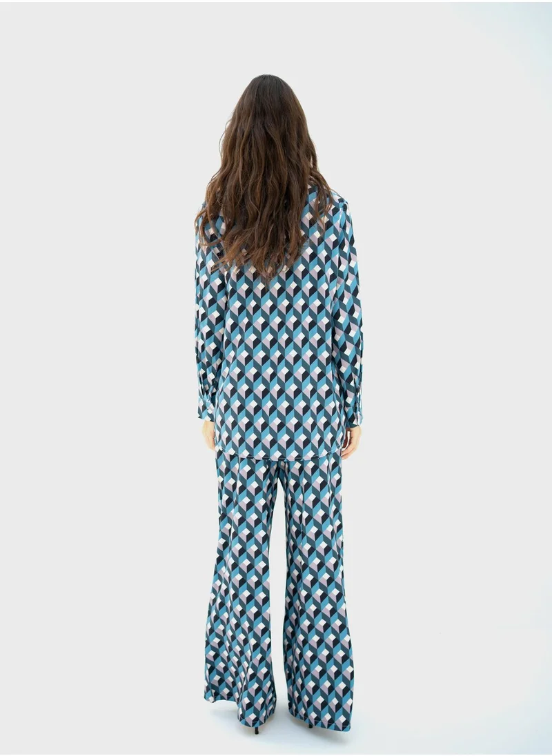 Hassal Button Down Shirt And High Waist Pants Set