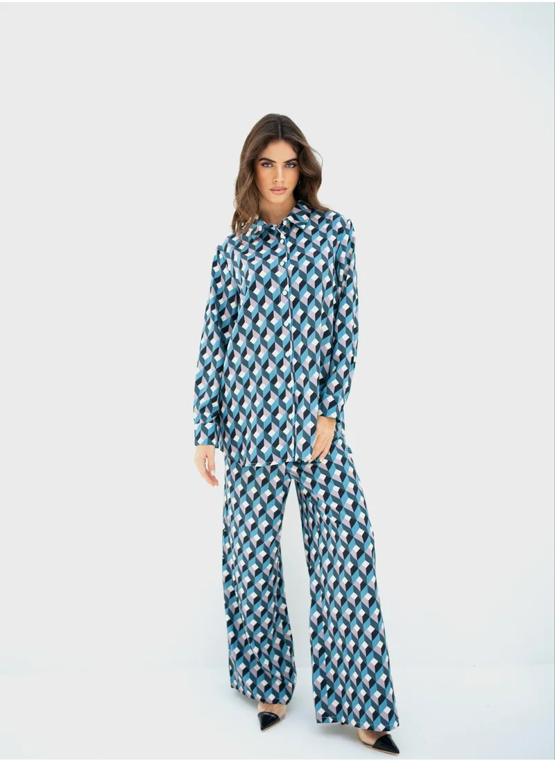 Hassal Button Down Shirt And High Waist Pants Set