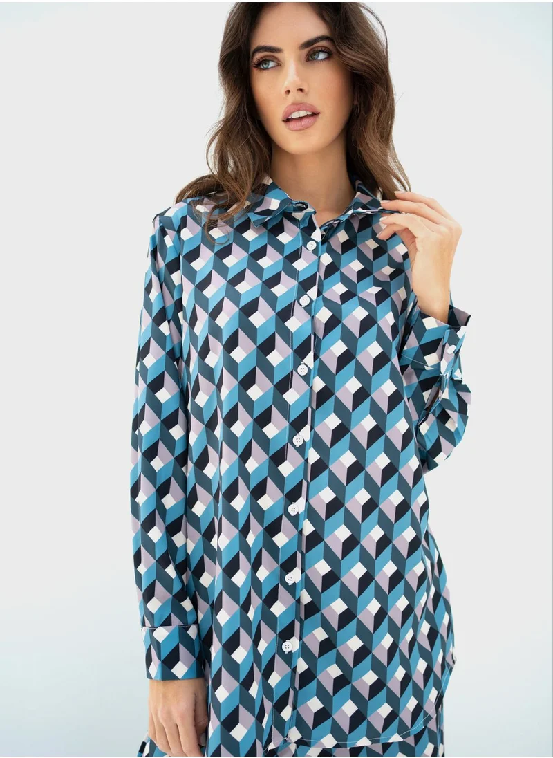 Hassal Button Down Shirt And High Waist Pants Set