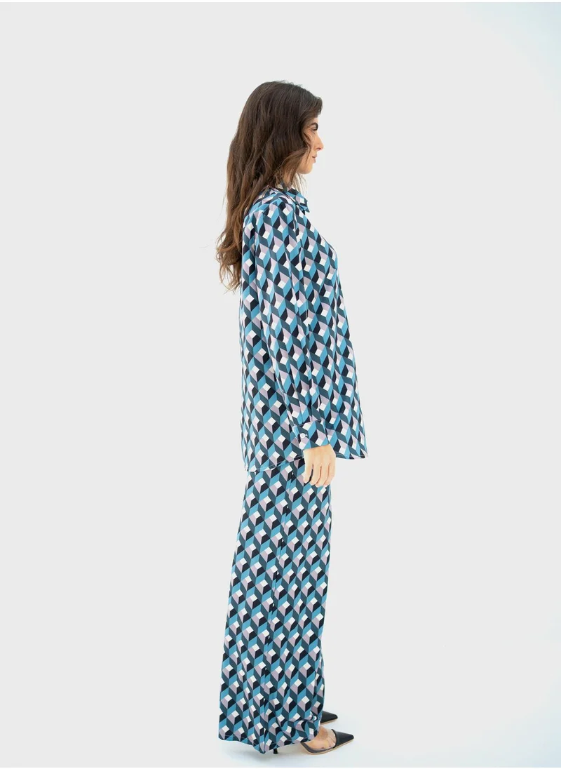 Hassal Button Down Shirt And High Waist Pants Set