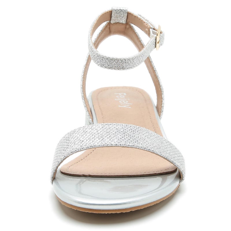 Peijely Women's Ankle Strap Sandals, Low Block Heel, Open Toe Summer Dress Shoes with Buckle Closure Glitter Silver 45 - US 11 - Image 5
