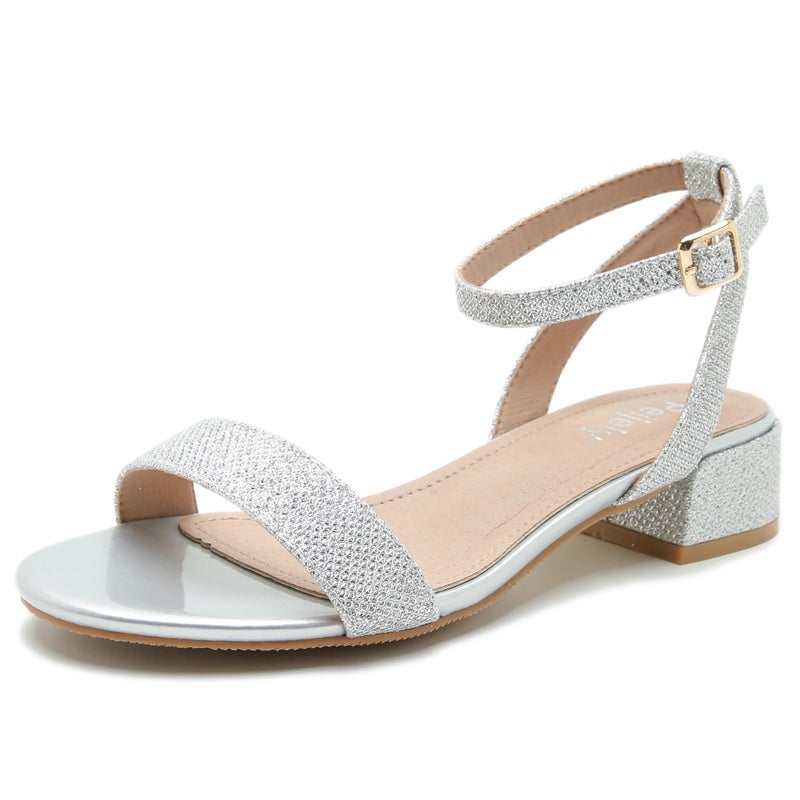 Peijely Women's Ankle Strap Sandals, Low Block Heel, Open Toe Summer Dress Shoes with Buckle Closure Glitter Silver 45 - US 11 - Image 1