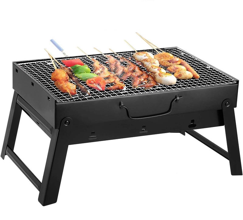 HKD SALES Mall Label Folding Portable Outdoor Barbeque Charcoal BBQ Grill Oven Black Carbon Steel Black - Image 1