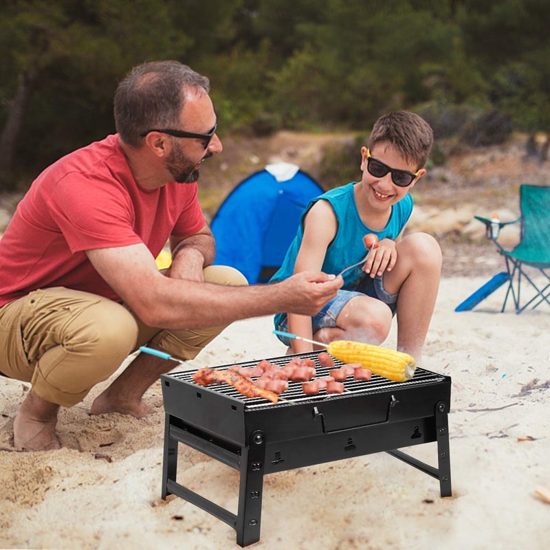 HKD SALES Mall Label Folding Portable Outdoor Barbeque Charcoal BBQ Grill Oven Black Carbon Steel Black - Image 2