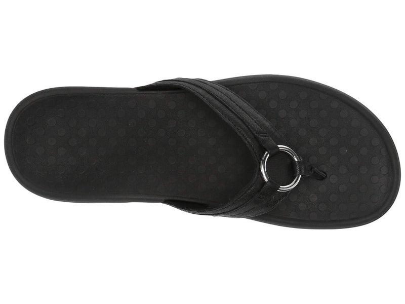 Vionic Women's Tide Aloe Toe-Post Sandal - Ladies Flip- flop with Concealed Orthotic Arch Support Black Leather 10 Medium US - Image 2
