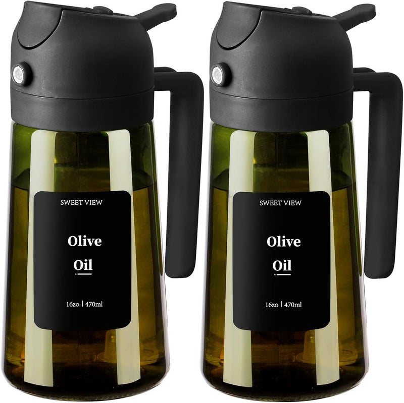 SWEET VIEW 2PCS Olive Oil Dispenser and Oil Sprayer – 16oz/470ml Glass Light-Proof Oil Pourer for Kitchen, Air Fryer, Cooking, Salad, and BBQ - Image 1