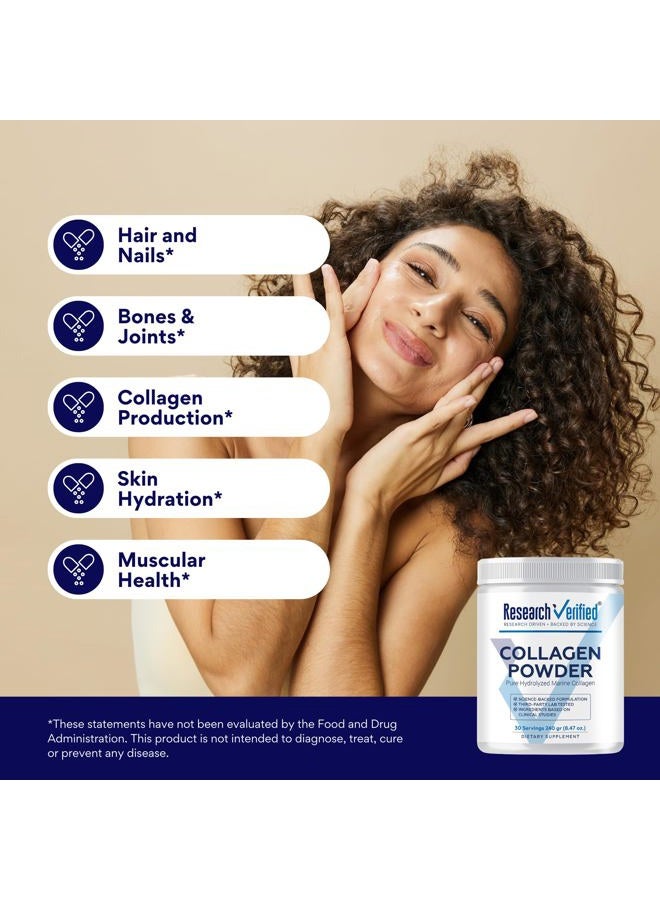 research verified ® Collagen Powder - Hydrolyzed Marine Collagen - Unflavored - Skin Hydration and Elasticity, Joint Function, Muscle Recovery, - Non GMO - 30 Scoops Per Container - 1 Month Supply - Image 4