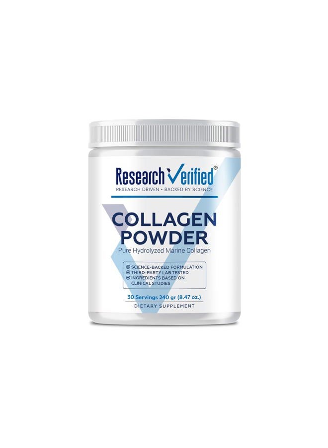 research verified ® Collagen Powder - Hydrolyzed Marine Collagen - Unflavored - Skin Hydration and Elasticity, Joint Function, Muscle Recovery, - Non GMO - 30 Scoops Per Container - 1 Month Supply - Image 1