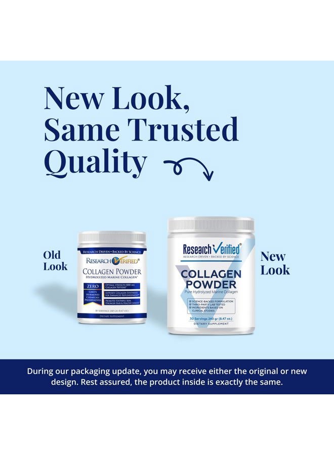 research verified ® Collagen Powder - Hydrolyzed Marine Collagen - Unflavored - Skin Hydration and Elasticity, Joint Function, Muscle Recovery, - Non GMO - 30 Scoops Per Container - 1 Month Supply - Image 2