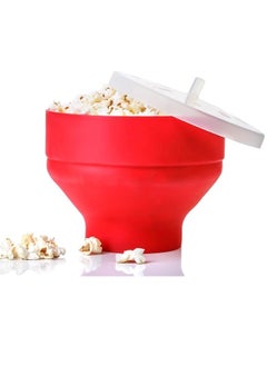 Mmmon Popcorn Bowl Microwave Machine Popcorn Popper Makers Silicone Hot Air Collapsible Popcorn Containers with Lid and Handles BPA Free,Dishwasher Safe(Red)  - Image 1