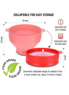 Mmmon Popcorn Bowl Microwave Machine Popcorn Popper Makers Silicone Hot Air Collapsible Popcorn Containers with Lid and Handles BPA Free,Dishwasher Safe(Red)  - Image 3