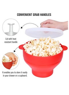 Mmmon Popcorn Bowl Microwave Machine Popcorn Popper Makers Silicone Hot Air Collapsible Popcorn Containers with Lid and Handles BPA Free,Dishwasher Safe(Red)  - Image 4